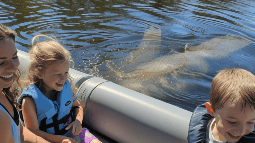 Manatees swimming along the boat in Cape Canaveral